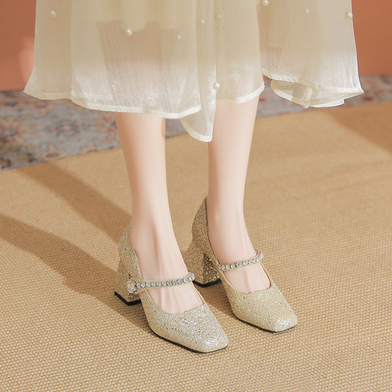Women's French Style Mary Jane Autumn Shining Great Word With Square Women's Fashion Shoes