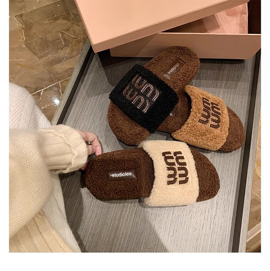 Women's Outdoor Style Flat Strap Fleece-lined Lamb Sandals