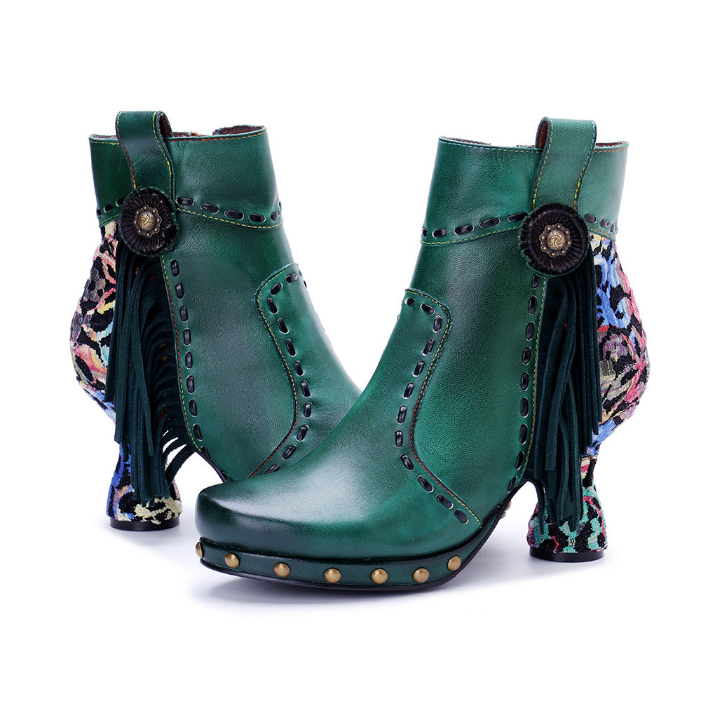 Women's Hand-rub Color Stitching Printed Fashion Boots