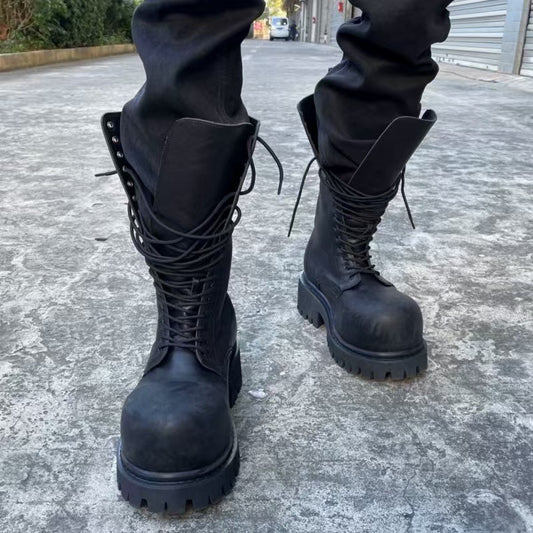 Head Martin Chunky Raise The Bottom Lace Up Round Boots