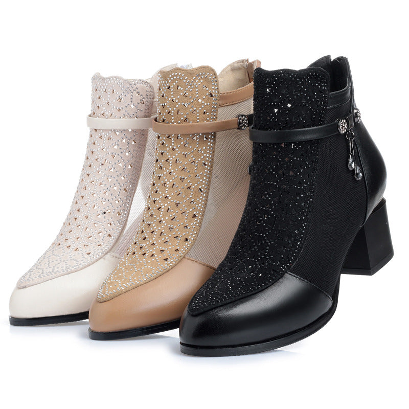 Women's Mid Hollow Mesh Single Short Thick Boots