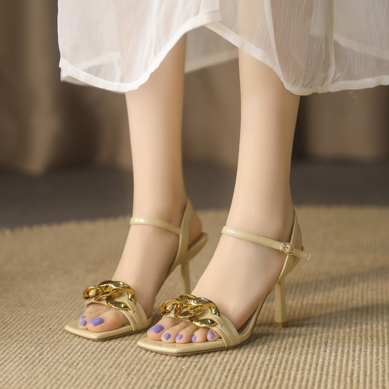Women's Bird Fashion Chain Square Toe Buckle Heels
