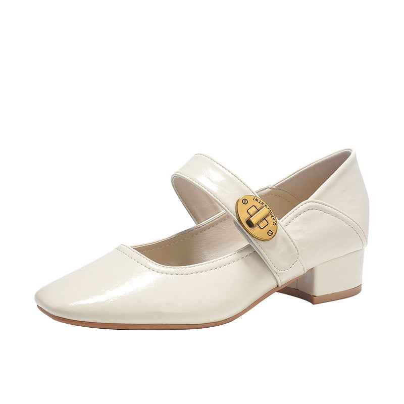 French Chunky Mary Jane Female Square Women's Fashion Shoes