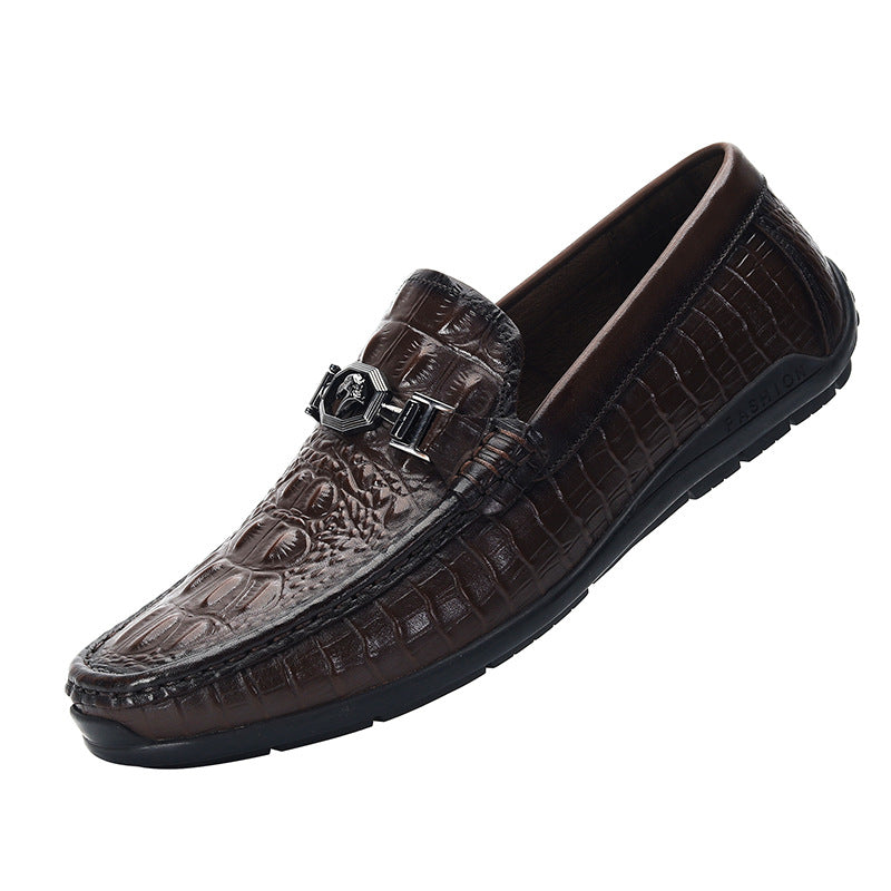 Men's Genuine Brown Flat Embossed Slip-on Comfort Casual Shoes