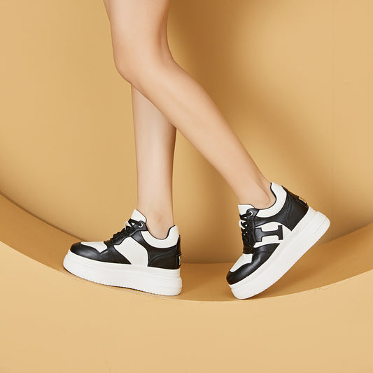 Women's Height Increasing Insole Genuine Platform White Sneakers