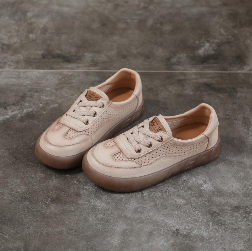 Women's Layer Cowhide Shallow Mouth Pumps Retro Casual Shoes