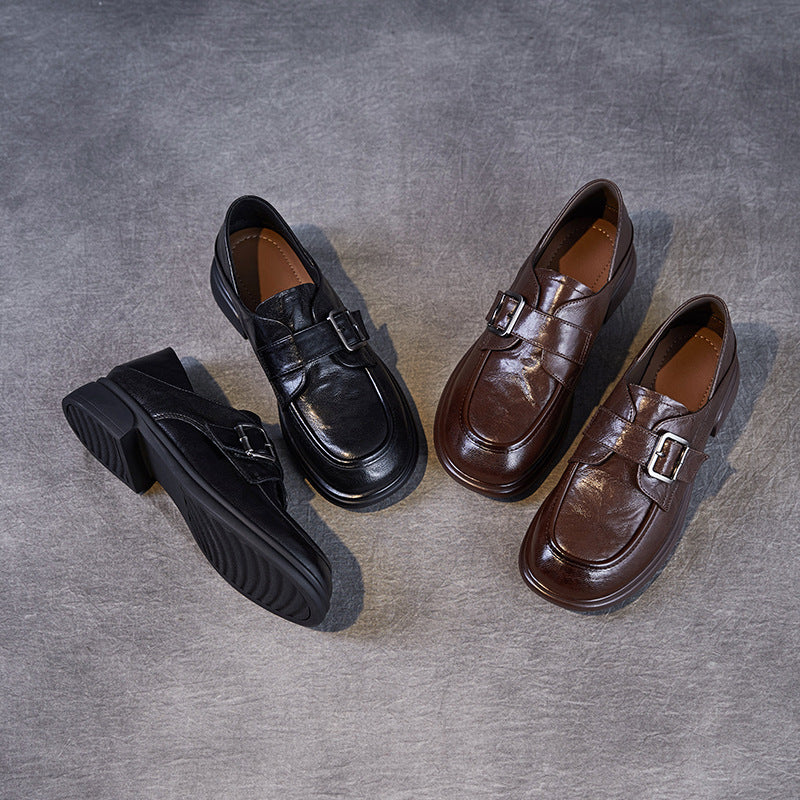 Women's Sheepskin Hand-held Spring Retro Buckle Commuter Leather Shoes