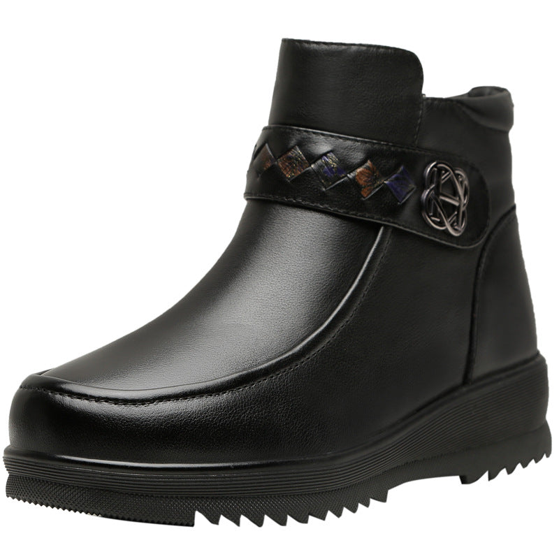 Integrated Fleece-lined Thickened Warm First Layer Cowhide Snow Boots