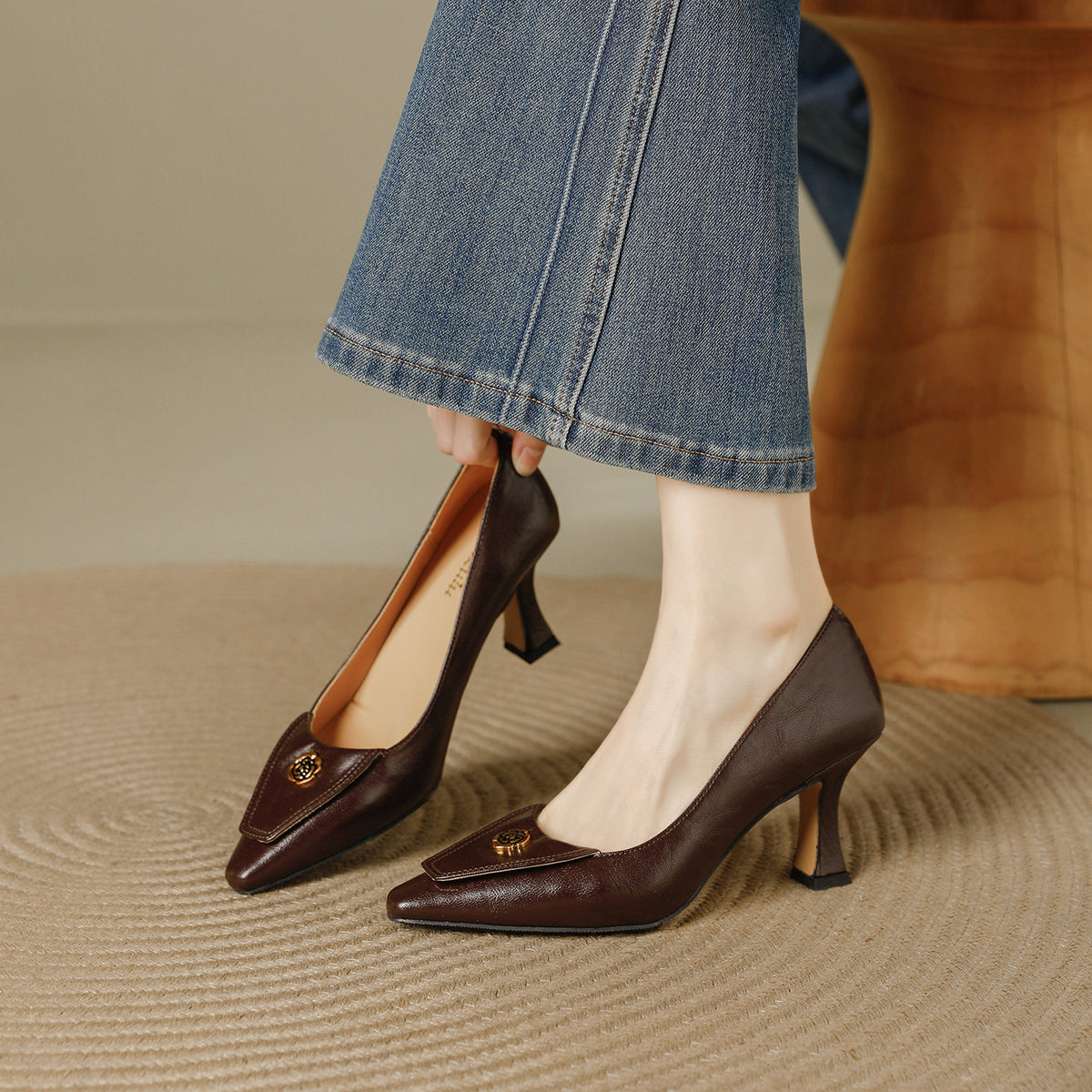 Women's French Retro High For Spring Camellia Heels