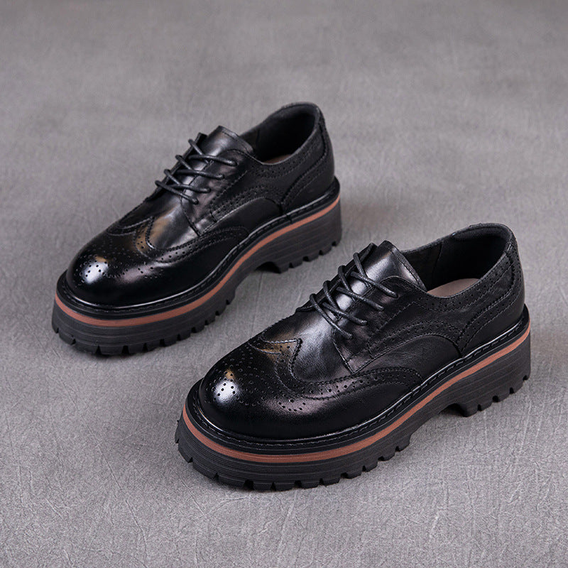 Women's First Layer Cowhide Spring Retro Pumps Casual Shoes
