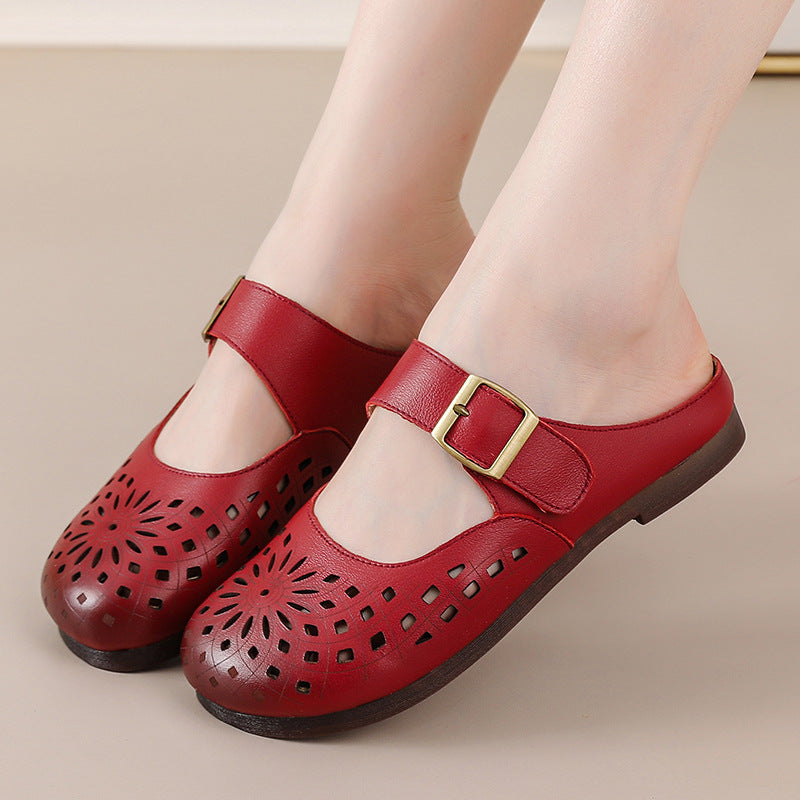 Women's Bottom Mom Flat Comfort People Hollow Sandals