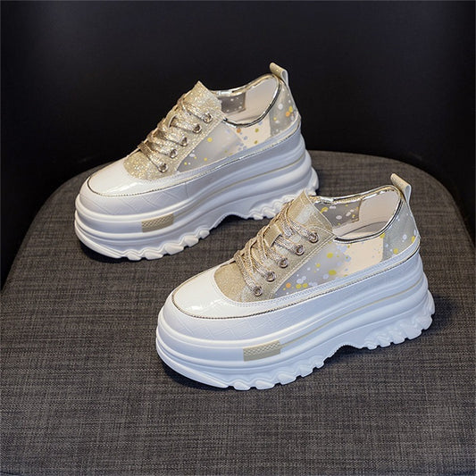 Women's White Platform Muffin Height Increasing Insole Slimming Casual Shoes