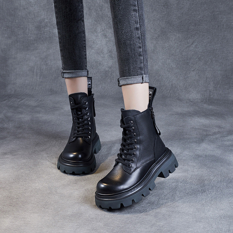 Back Zip Platform Middle Muffin Short Round Boots