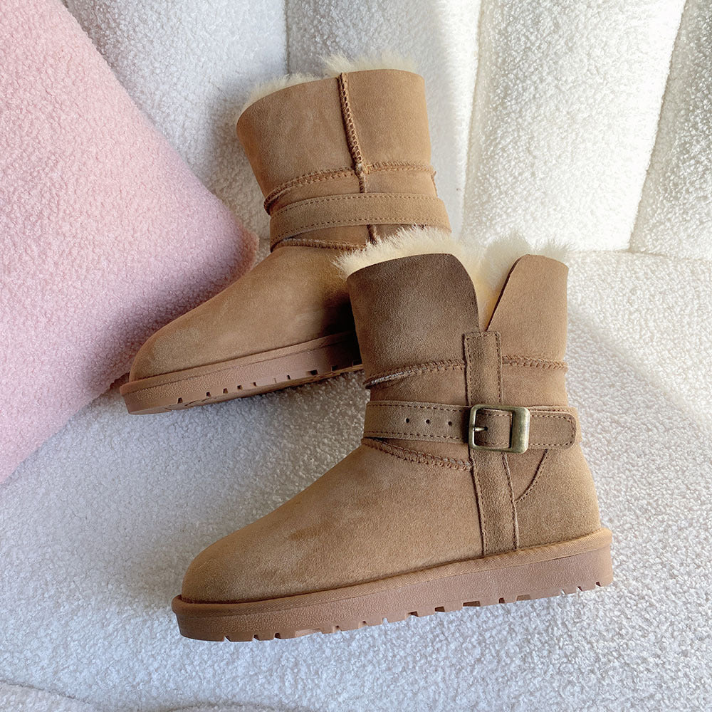 Women's Sheepskin Fur For Ring Two-way Wear Snow Boots
