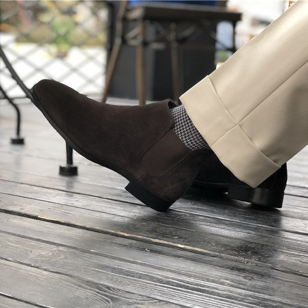 Men's Chelsea Korean Style Trendy Square Toe Suede Boots