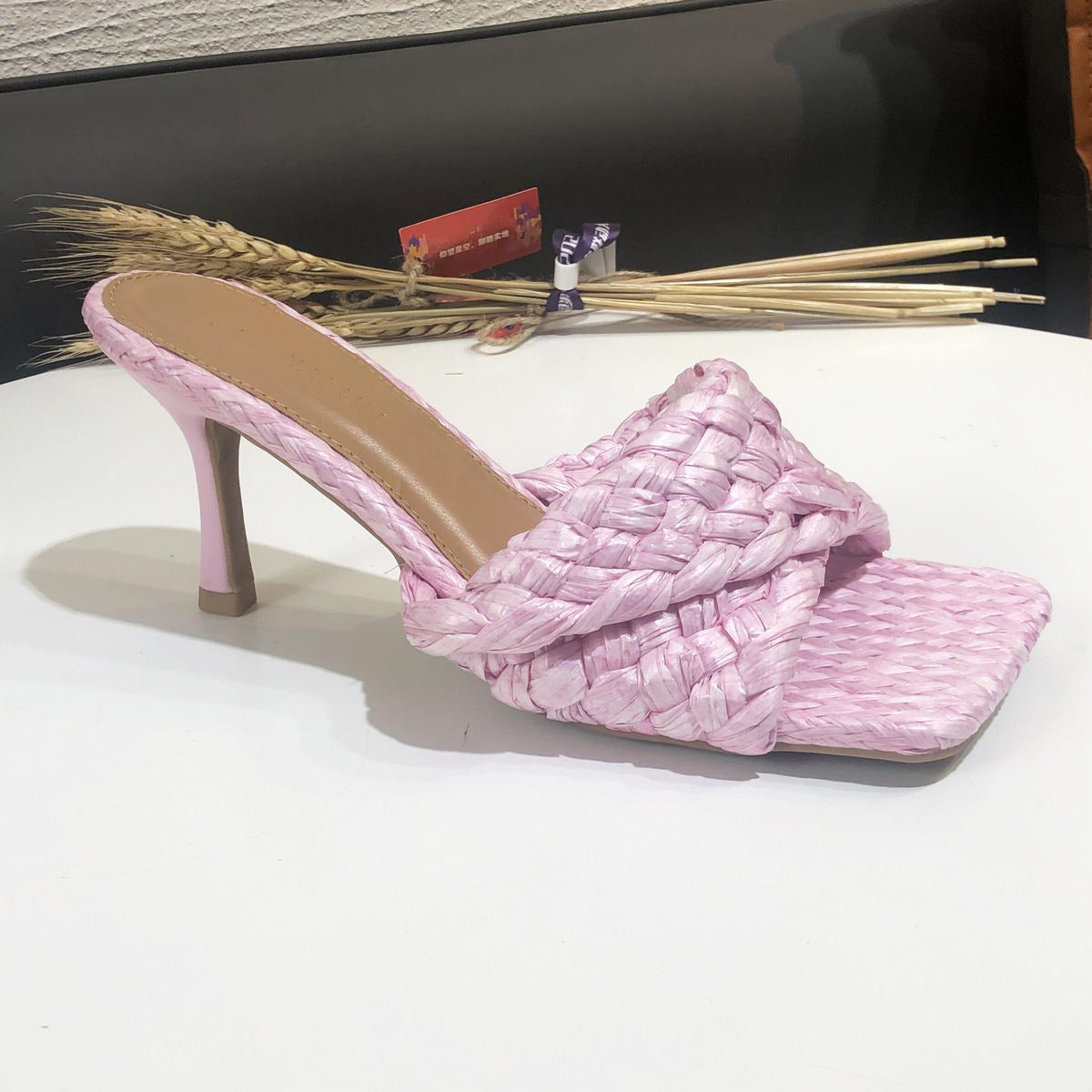 Women's Square Toe Woven High Hemp Rope Heels