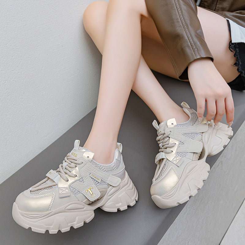 Women's Autumn Platform Mesh Surface Dad Genuine Sneakers