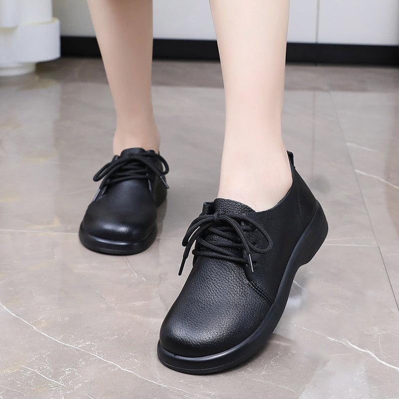 Women's Spring Comfortable Soft Sheepskin Chinese Style Bottom Lace Up Round Women's Casual Shoes