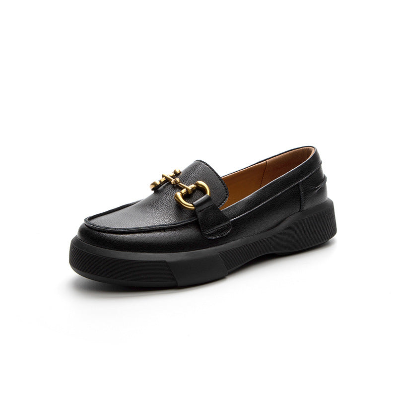 Women's Large Size Flat Bottom Pumps Rubber Soft Retro Leather Shoes