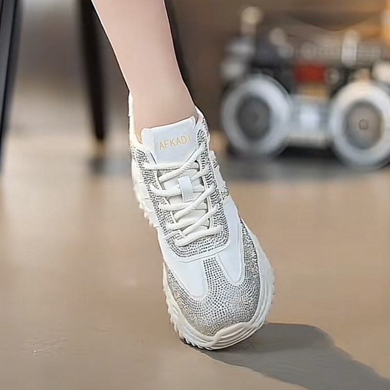 Women's Thick Bottom Black Dark Pole Breathable White Women's Casual Shoes