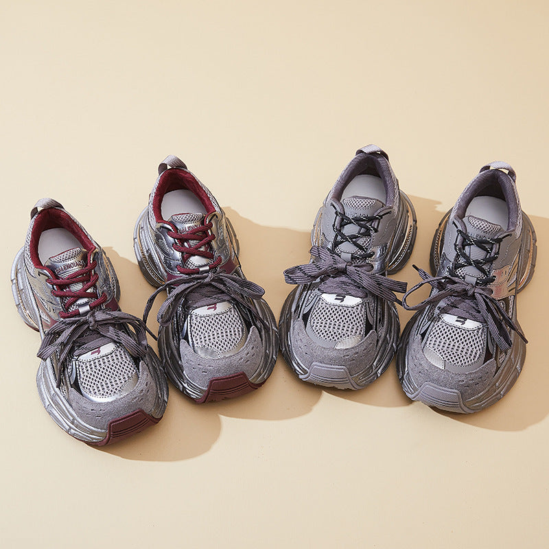 Women's Genuine Autumn Sports Dad Height Increasing Double Platform Sneakers