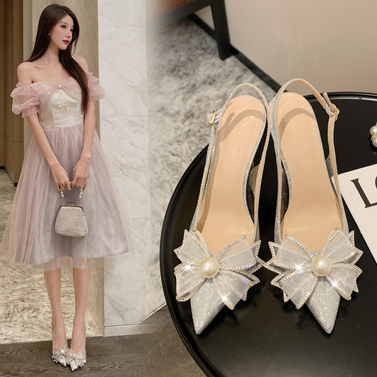 Wedding Stiletto Pointed Pearl Bridesmaid Bridal Heels