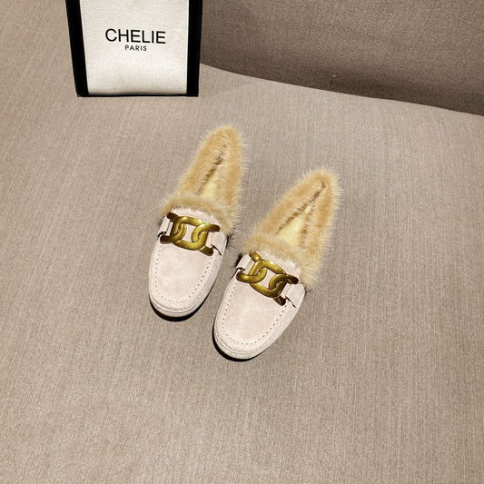 Women's Winter Flat Fluffy Outer Wear Warm Pregnant Fleece-lined Women's Casual Shoes