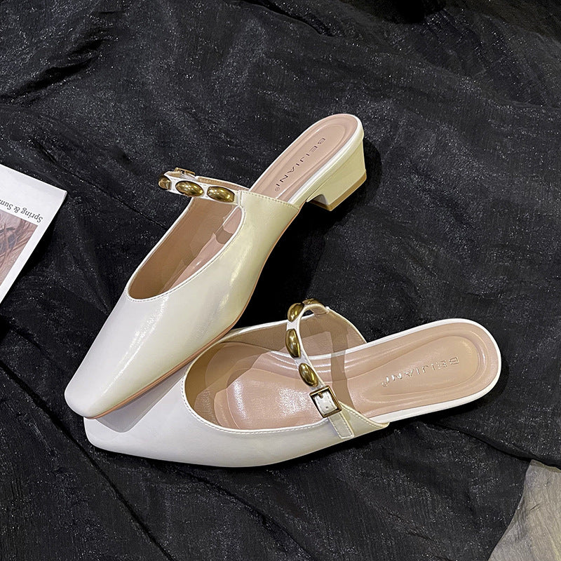 Women's & Men's Toe Mary Jane Low-cut Metal Buckle With Commuter French Heels