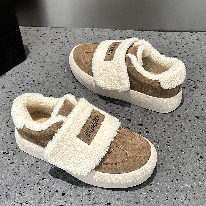 Women's Velcro Fleece-lined Outer Wear Warm Winter Thick-soled Bread Snow Boots