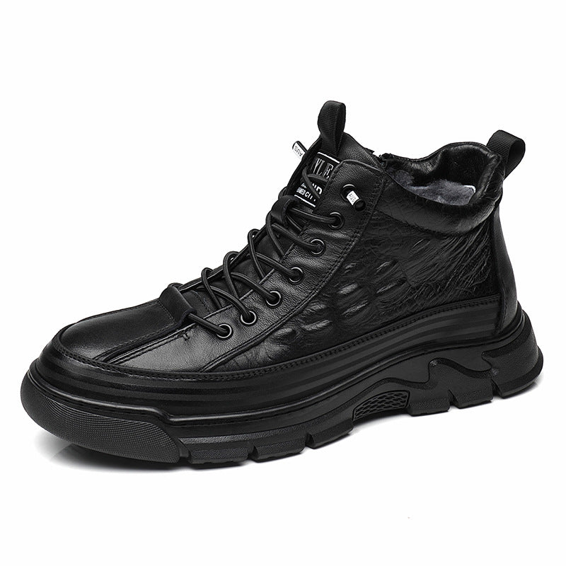 Men's Winter Fleece-lined First Layer Cowhide Cotton Fashion Men's Shoes