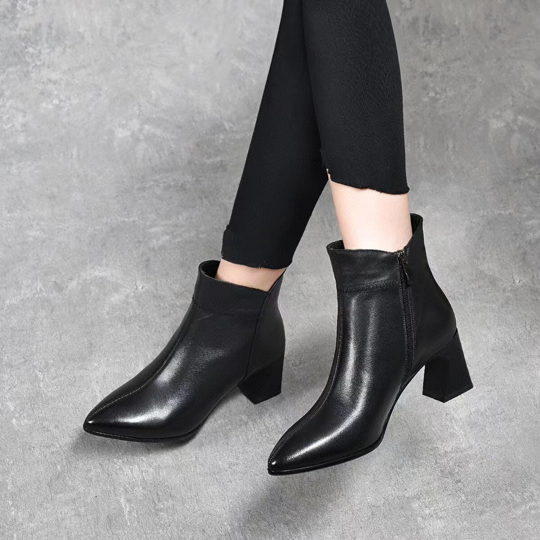 Temperament Ankle Simple Pointed Toe Chunky Booties Boots