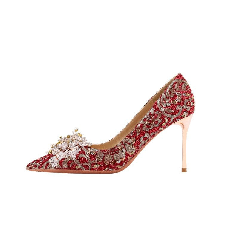 Women's Chinese Style Dress Crystal Stiletto Low-cut Women's Fashion Shoes