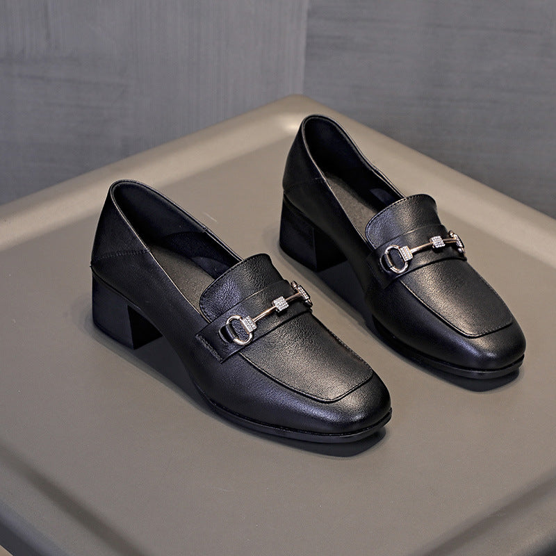 Women's British Fashion Slip-on Dual-purpose Square Toe Chunky Women's Shoes