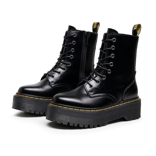 Women's & Men's Holes Side Zipper Couple Motorcycle Lace Boots