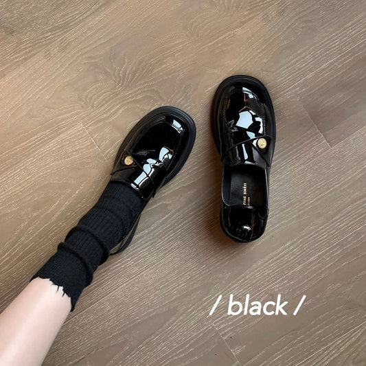 Women's Small Gold Coin Buckle Thick Bottom Loafers