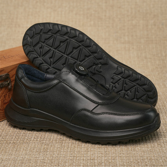 Men's Sports First Layer Cowhide Automatic Button Leather Shoes