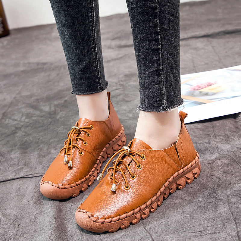 Women's Soft Bottom First Layer Cowhide Mom Casual Shoes