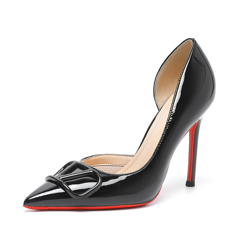 Pointed Buckle High Thin Patent V Metal Cool Women's Fashion Shoes