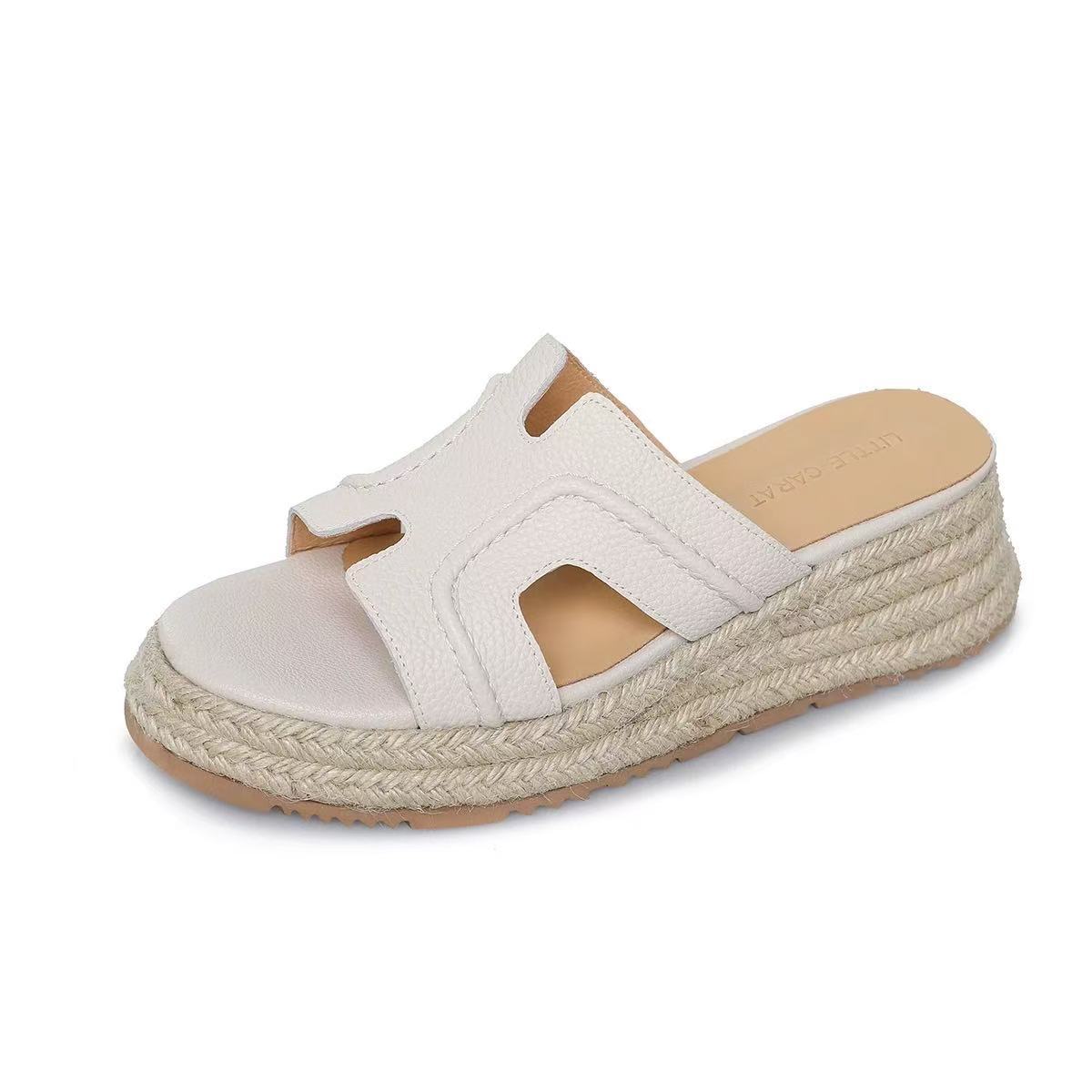 Women's Straw Woven Platform Wedge High Outer Sandals
