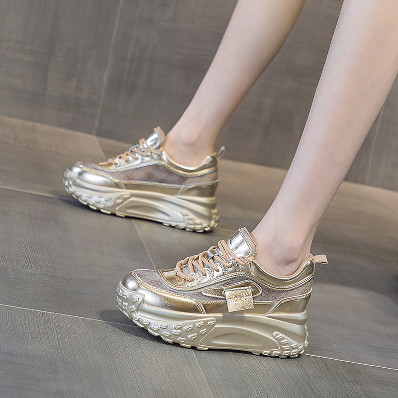 Women's Spring French Round Head Thick Bottom Height Women's Casual Shoes