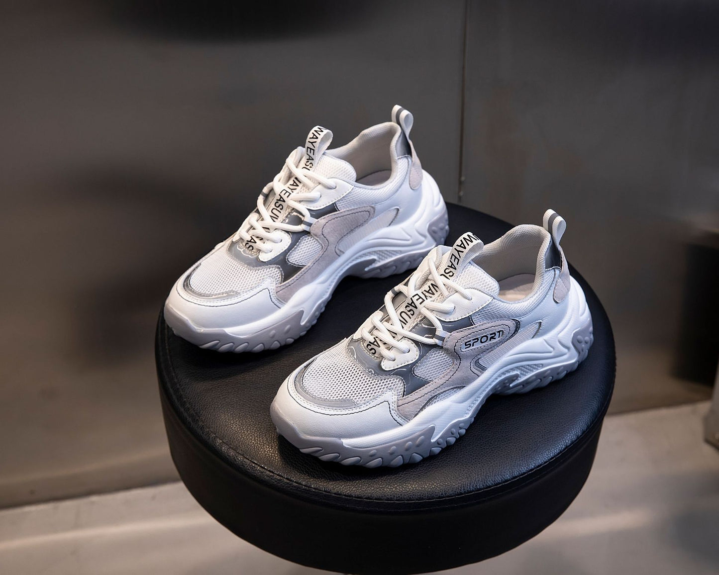 Women's Thick Bottom Transparent Mesh Genuine Running Heightened Sneakers