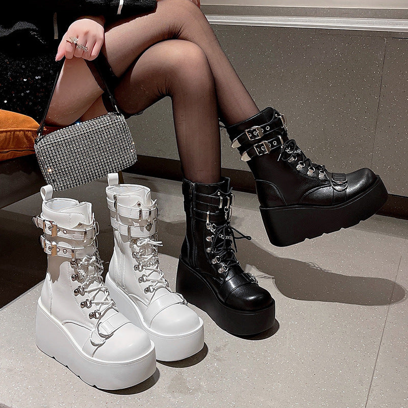 Women's Thick-soled Muffin Short Autumn Height Increasing Punk Martin Boots