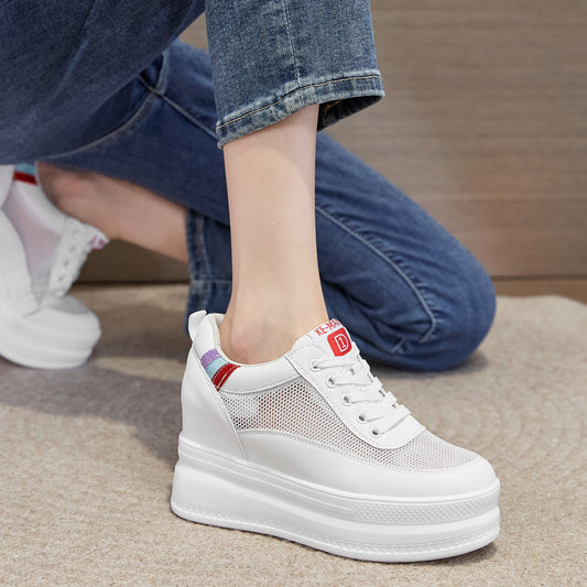Women's White Height Increasing Insole Platform Versatile Casual Shoes