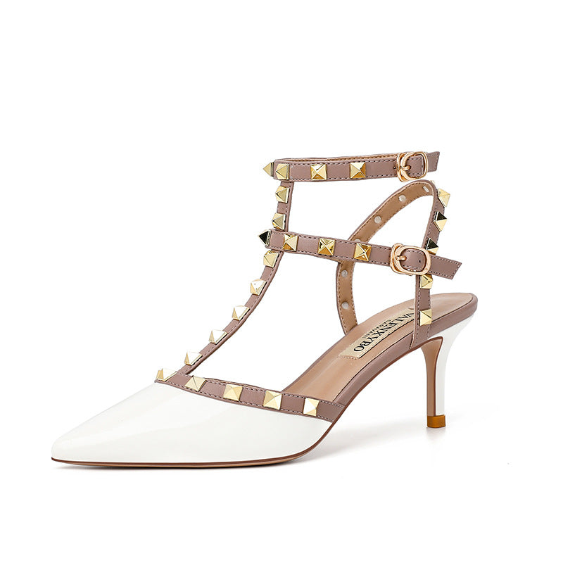 Women's Closed Toe Stiletto Summer Pointed Rivets Heels