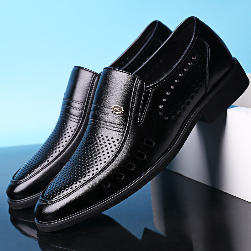 New Men's Hollow Formal Slip-on Dad Men's Business Leather Shoes