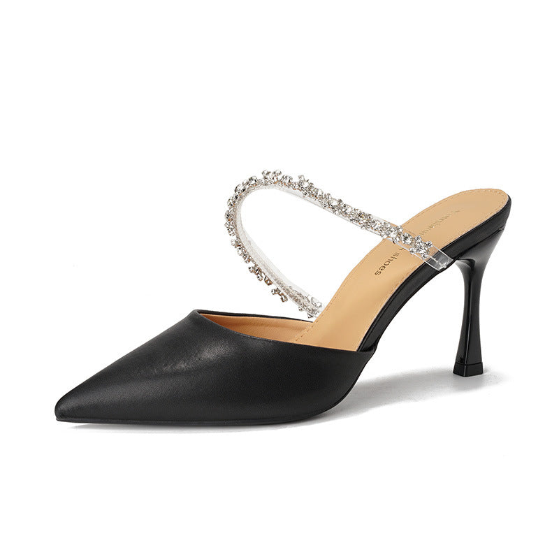 Women's High Single-layer Stiletto Pointed Toe Cap Half Outer Wear Women's Fashion Shoes
