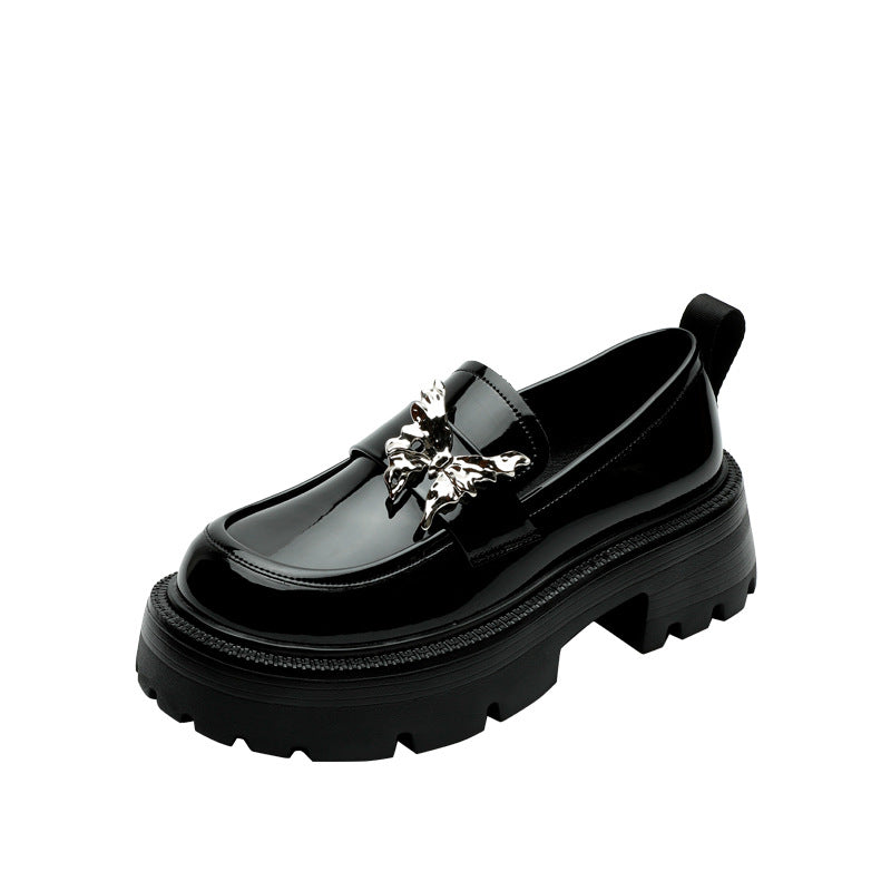 Women's Platform Height Increasing Slip-on Black Liquid Loafers