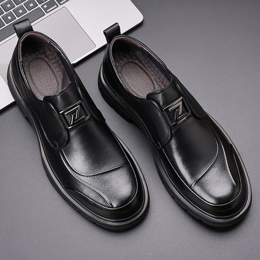 Men's Layer Cowhide Business Commuter Platform Slip-on Leather Shoes