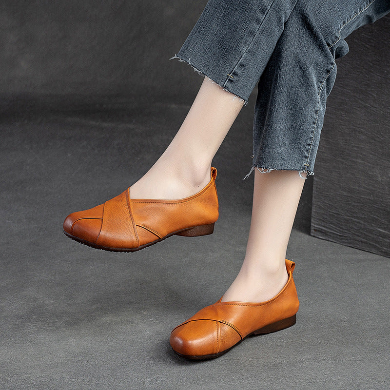 Flat Polished Retro Cross Design Pumps Casual Shoes