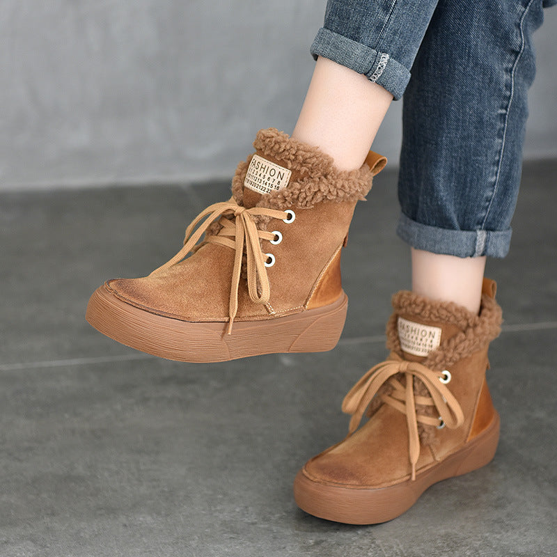 Women's Genuine Fleece-lined Thicker Thermal Winter Round Snow Boots